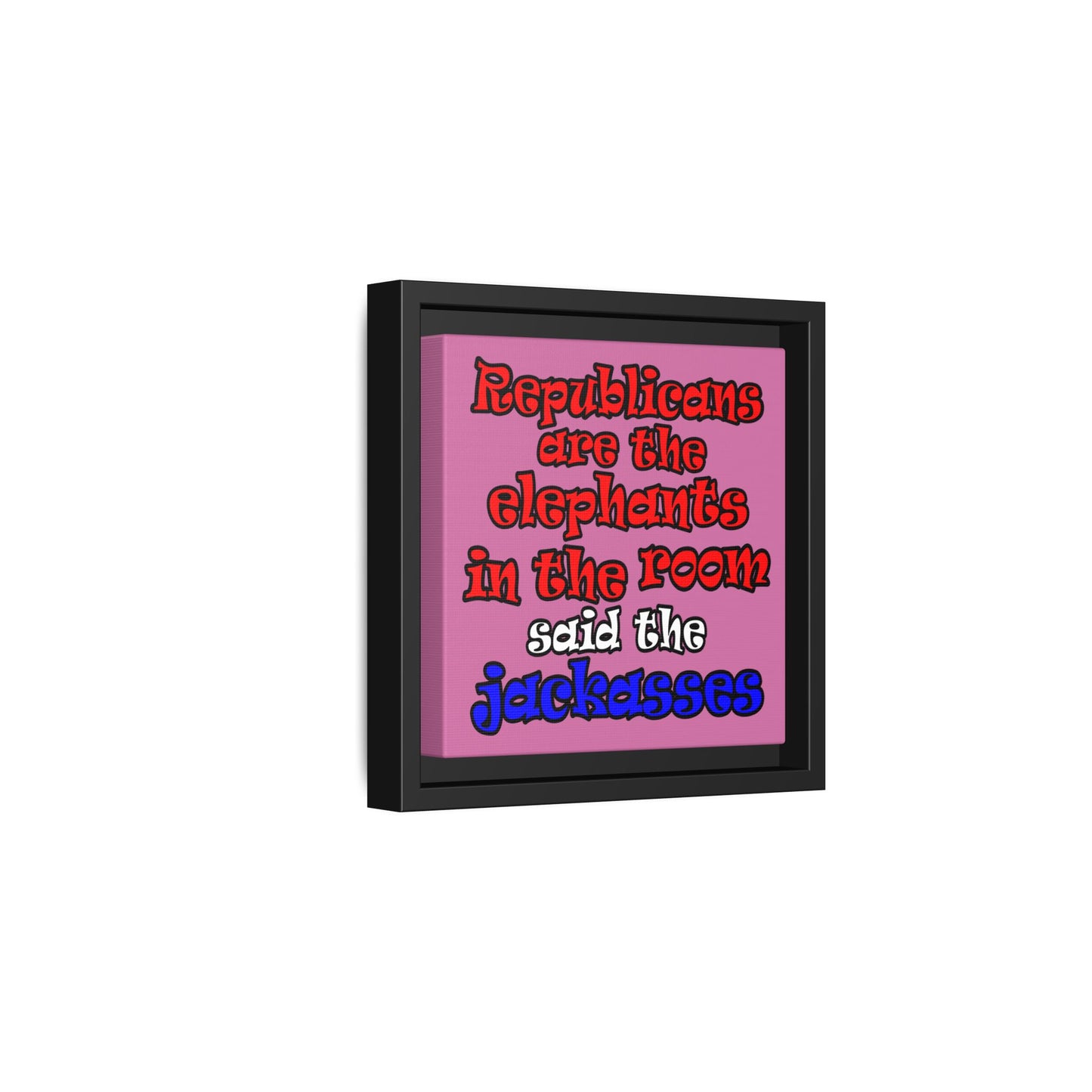 donkeys and elephants - framed canvas art (light pink)