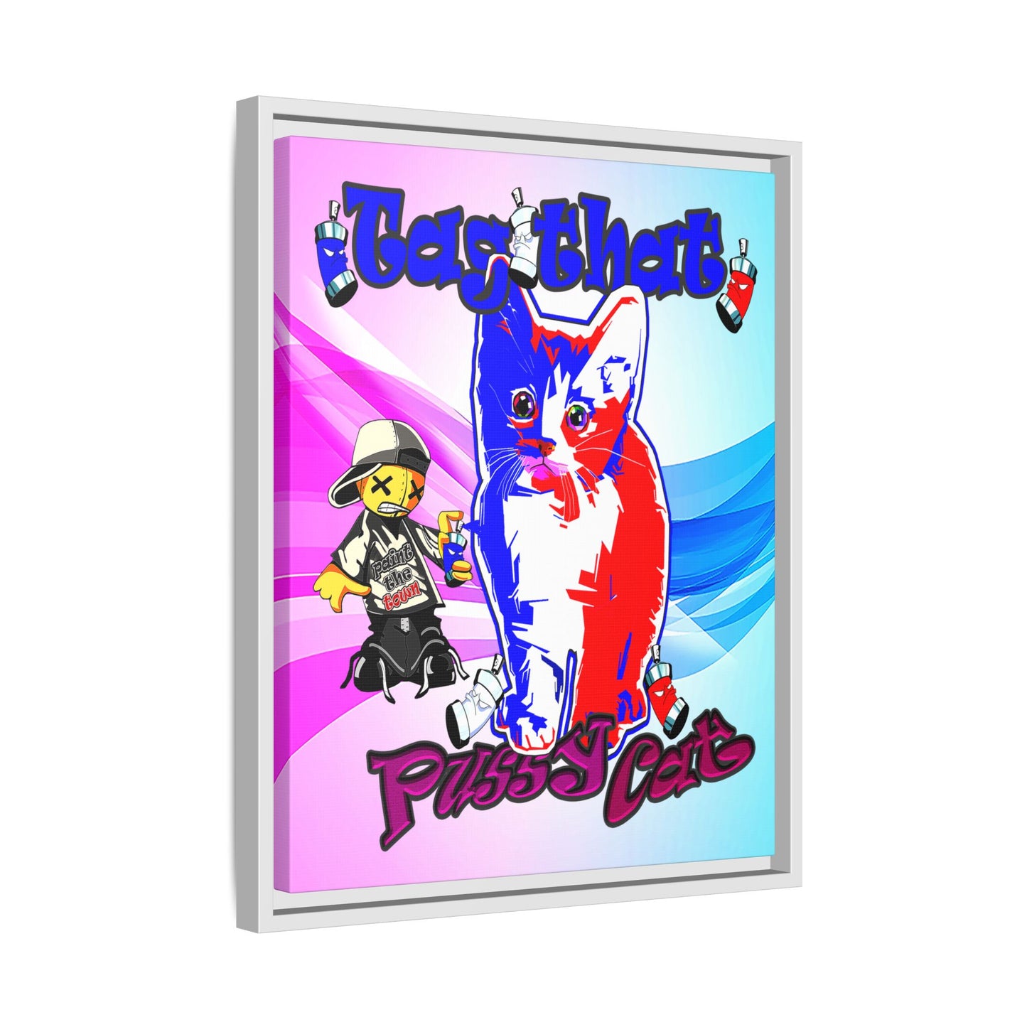 tag that - framed canvas art (light blue-pink wave)