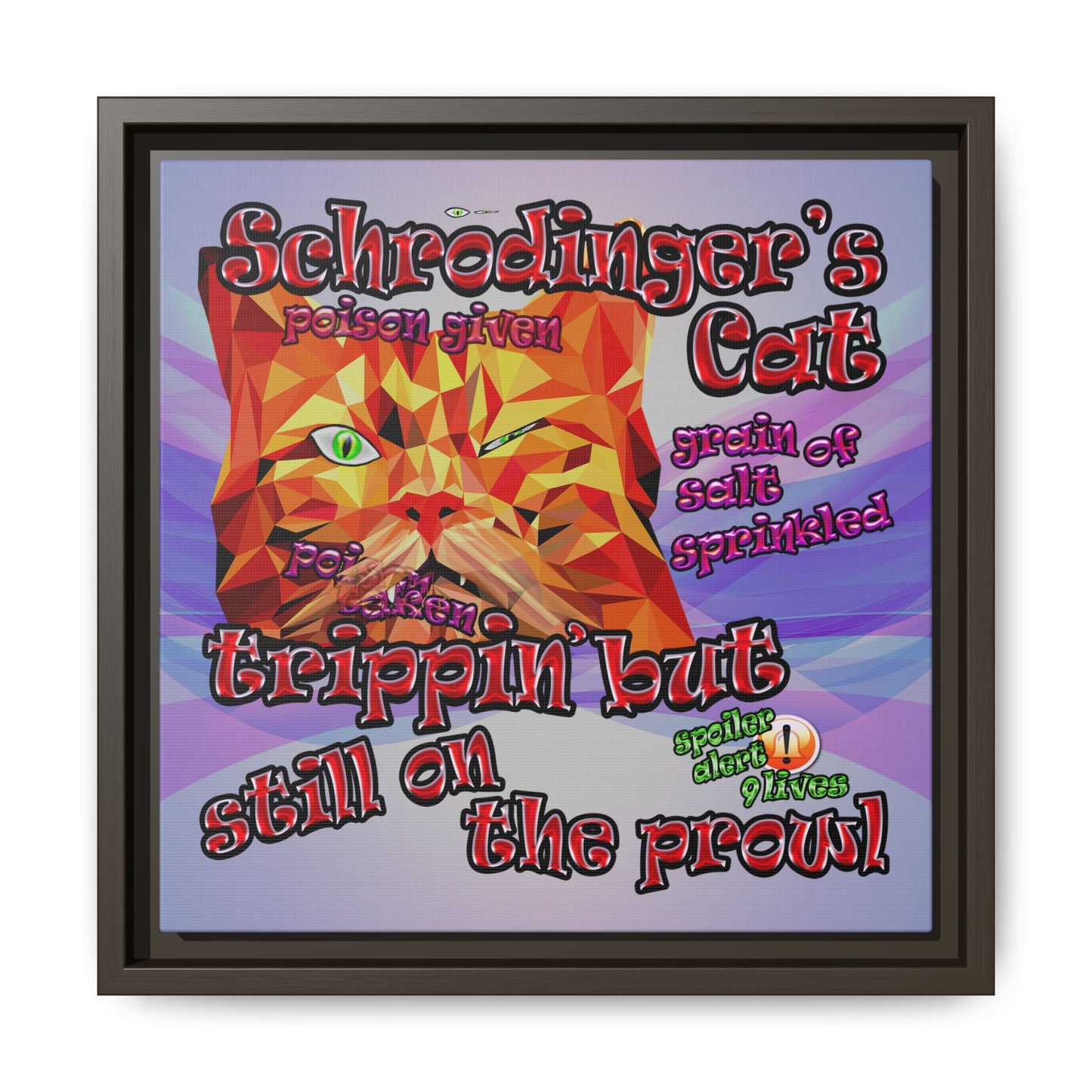 schrodinger's cat - framed canvas art (light blue-pink wave)