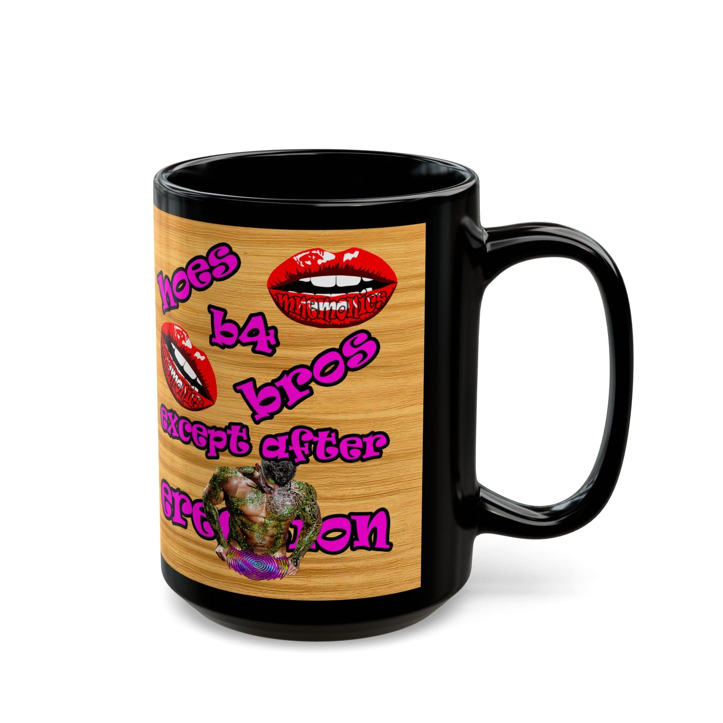 hoes b4 bros - Black Mug (butterscotch wood finish)