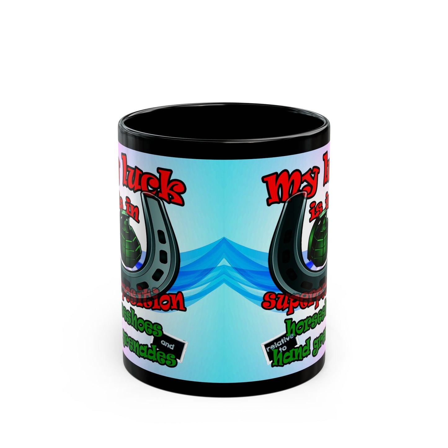 my luck - Black Mug (light blue-pink wave)