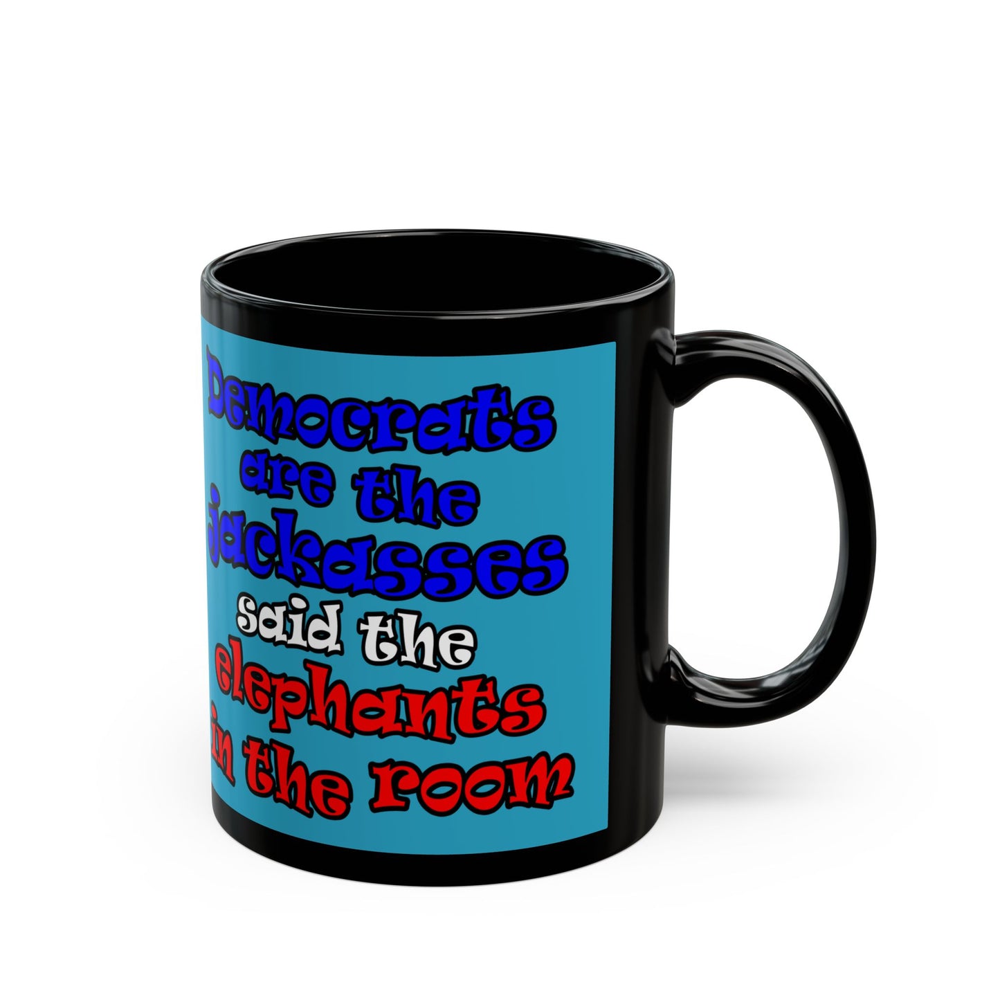 donkeys and elephants - Black Mug (turquoise)