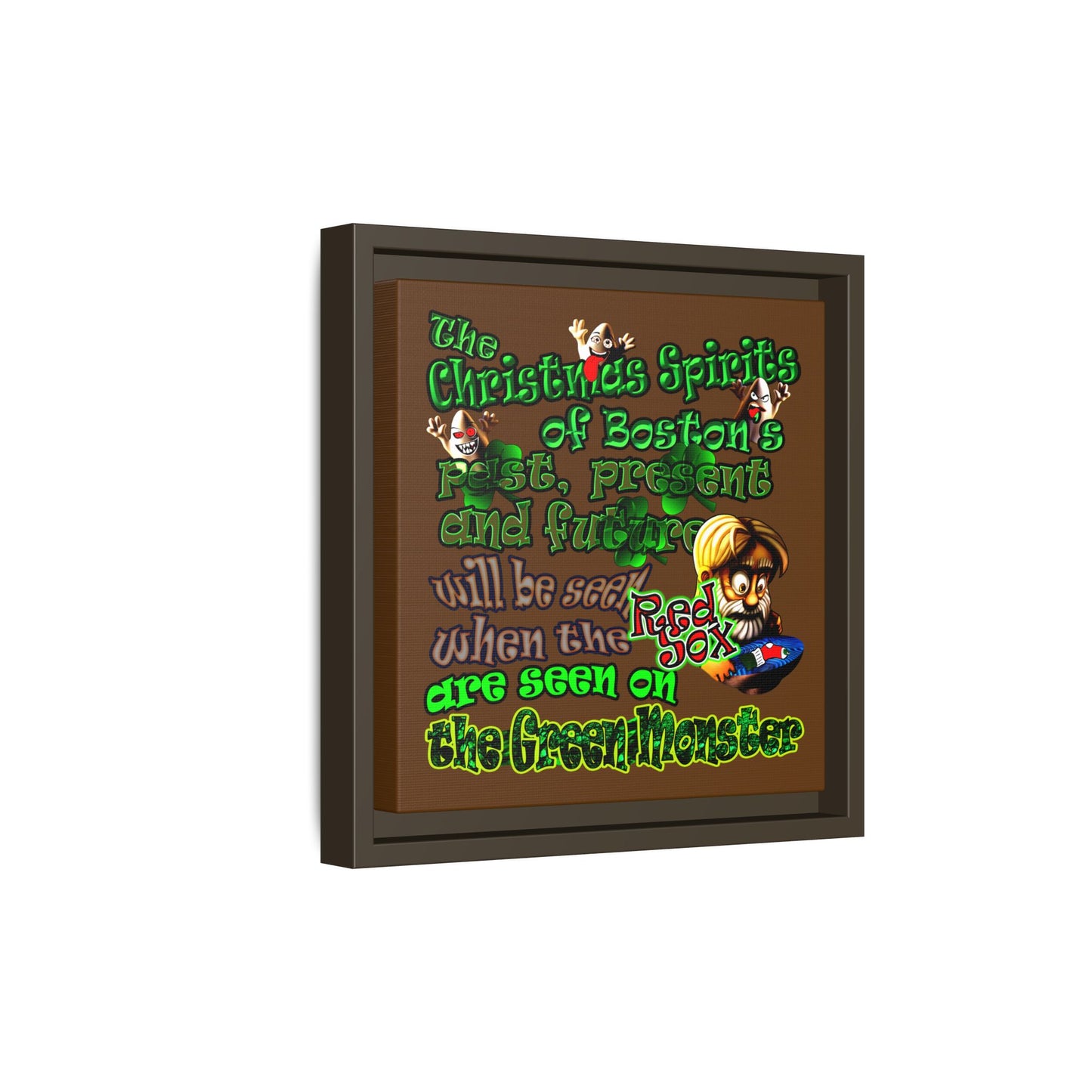 christmas spirits of boston - framed canvas art (brown)