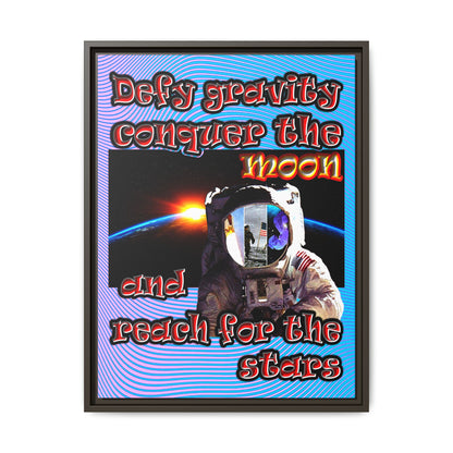 defy conquer reach - framed canvas art (light blue-purple wave)