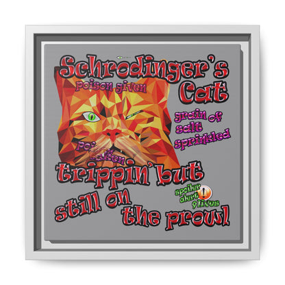 schrodinger's cat - framed canvas art (grey)
