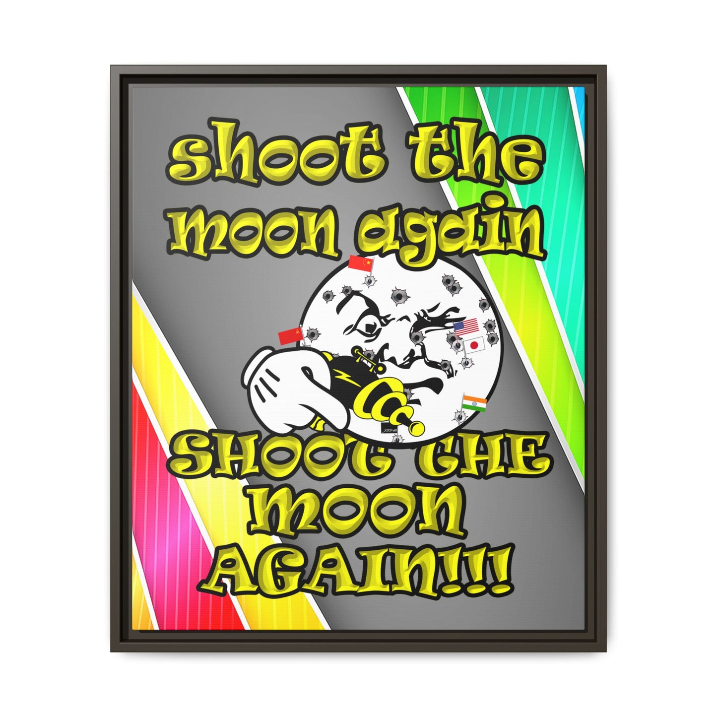 shoot the moon again - framed canvas art (rainbow split)