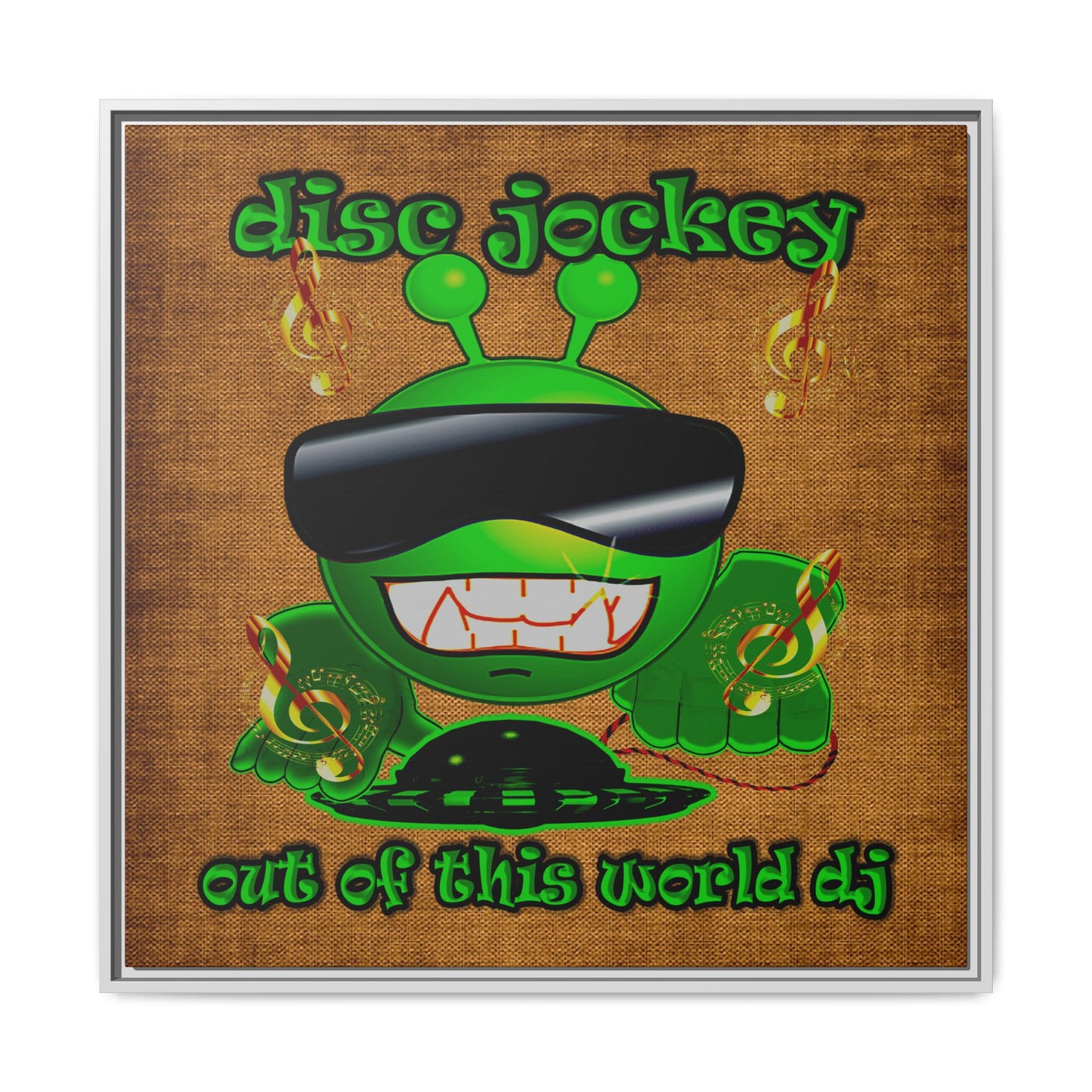 disc jockey - framed canvas art (brown papyrus)