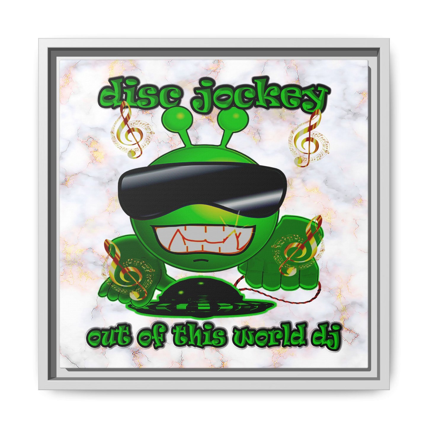 disc jockey - framed canvas art (white marble)