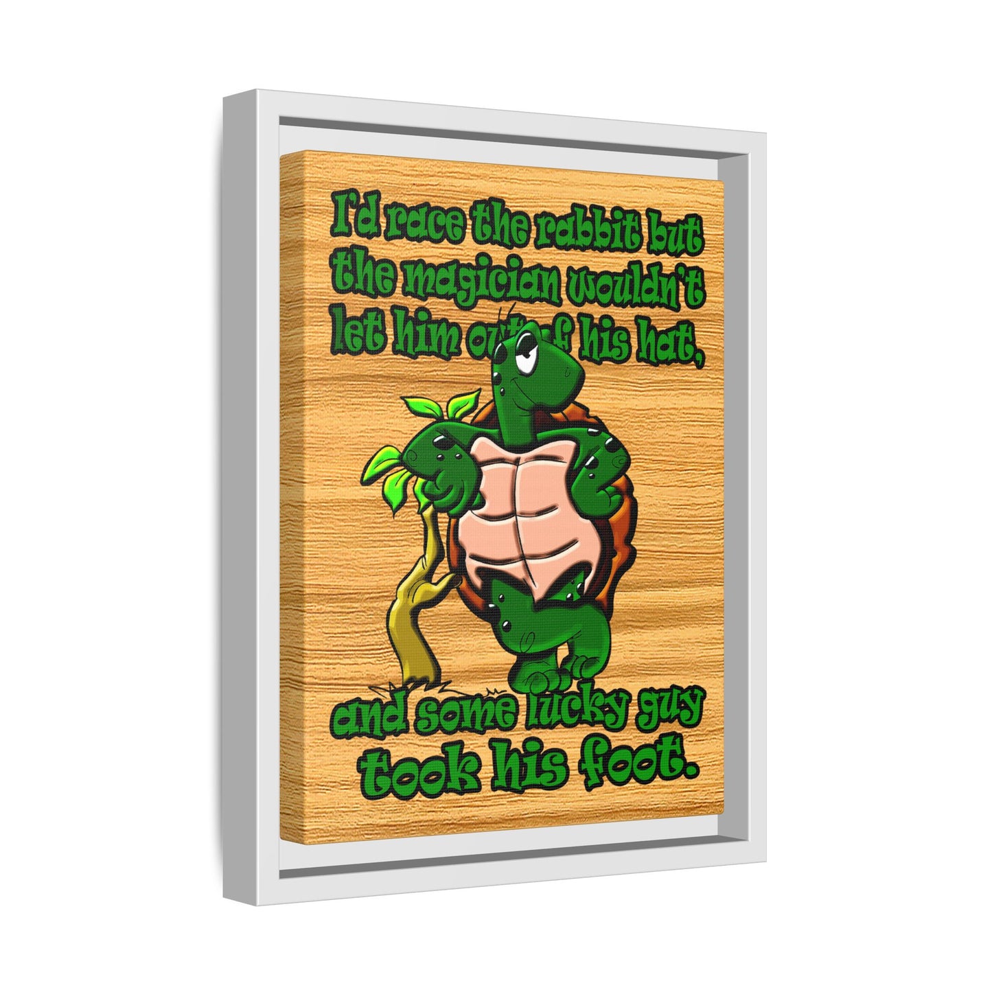 turtle race - framed canvas art (butterscotch wood finish)