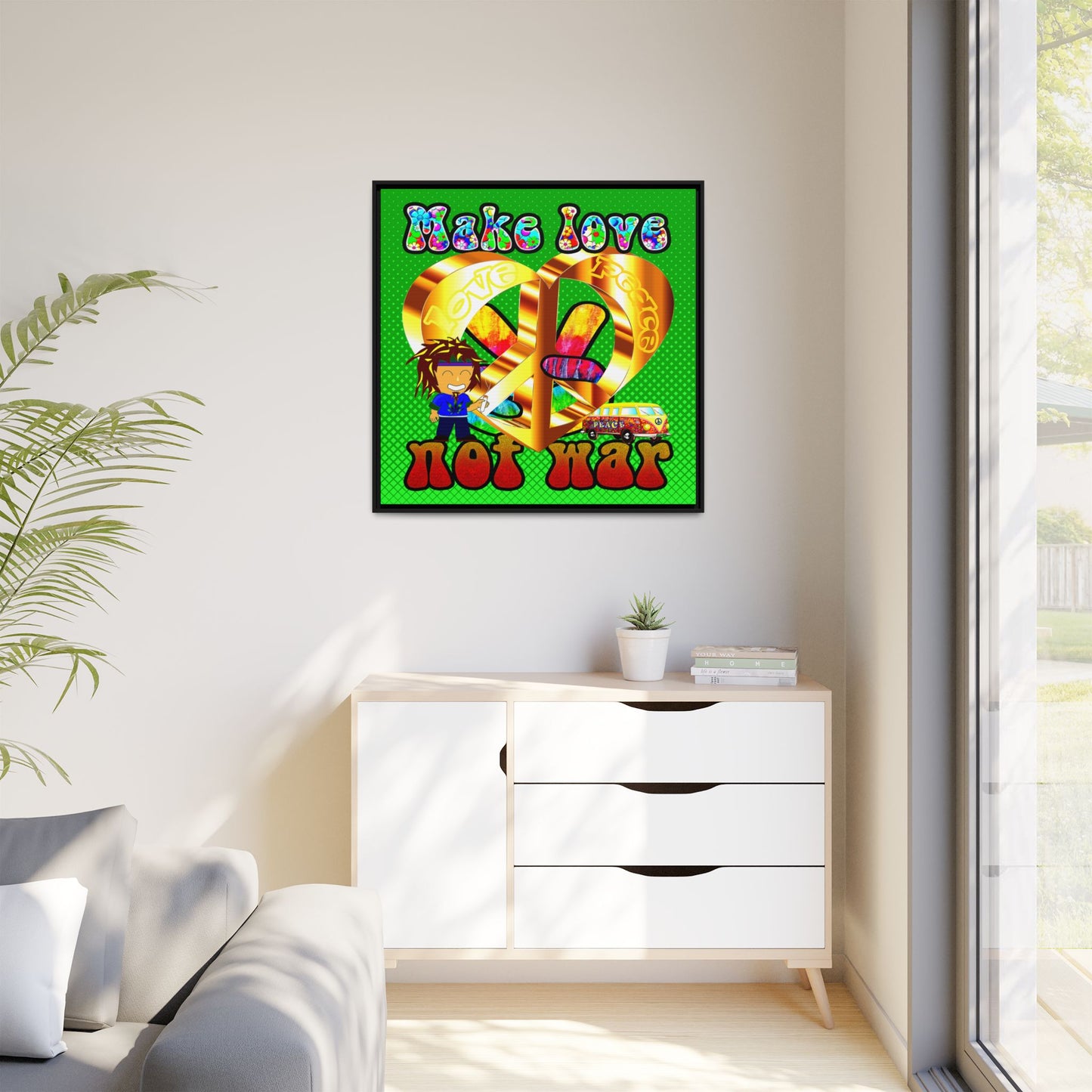 love peace - framed canvas art (logo green)