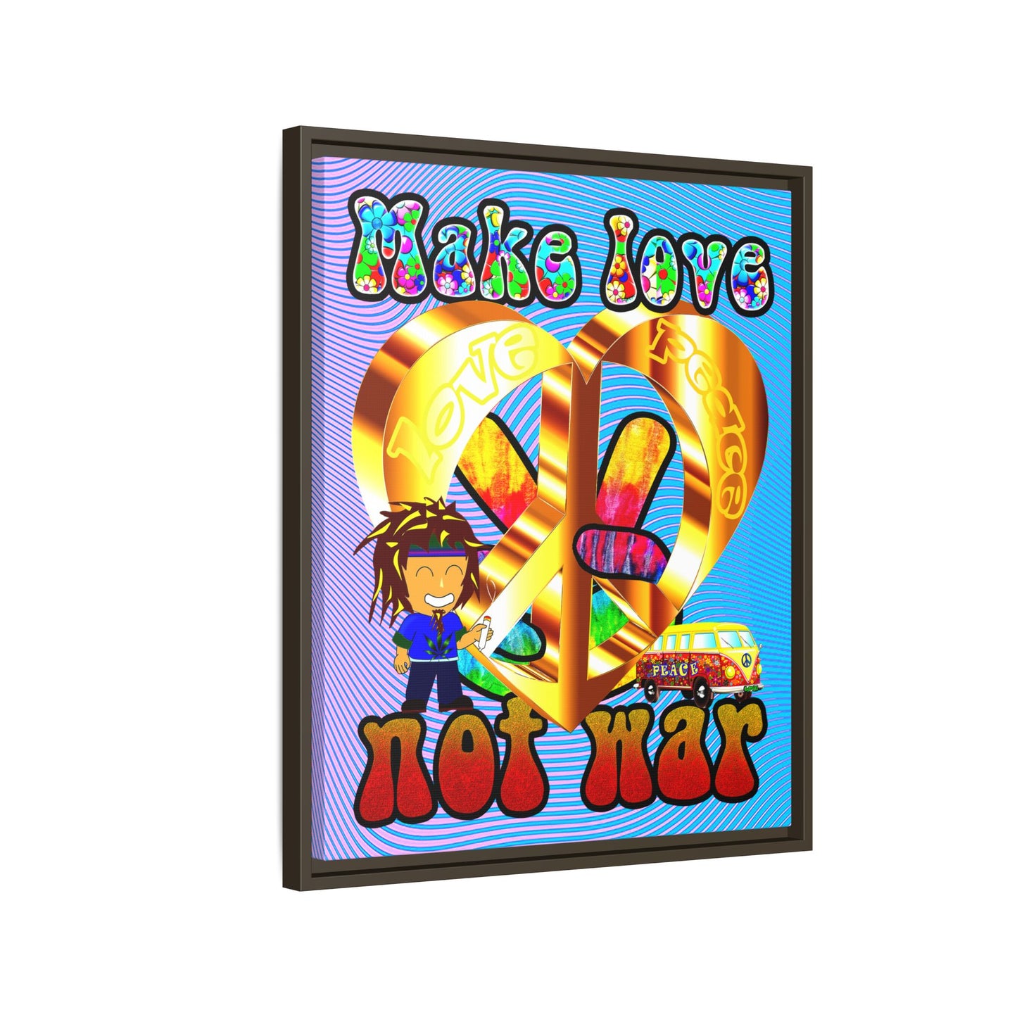love peace - framed canvas art (light blue-purple wave)