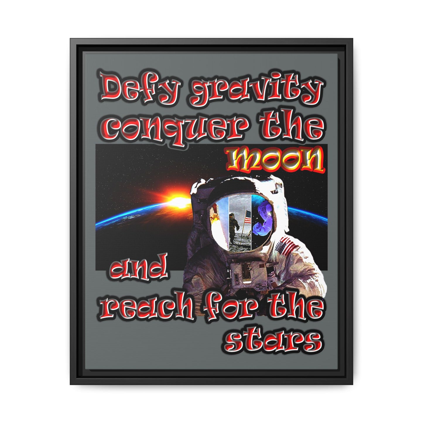 defy conquer reach - framed canvas art (dark grey)