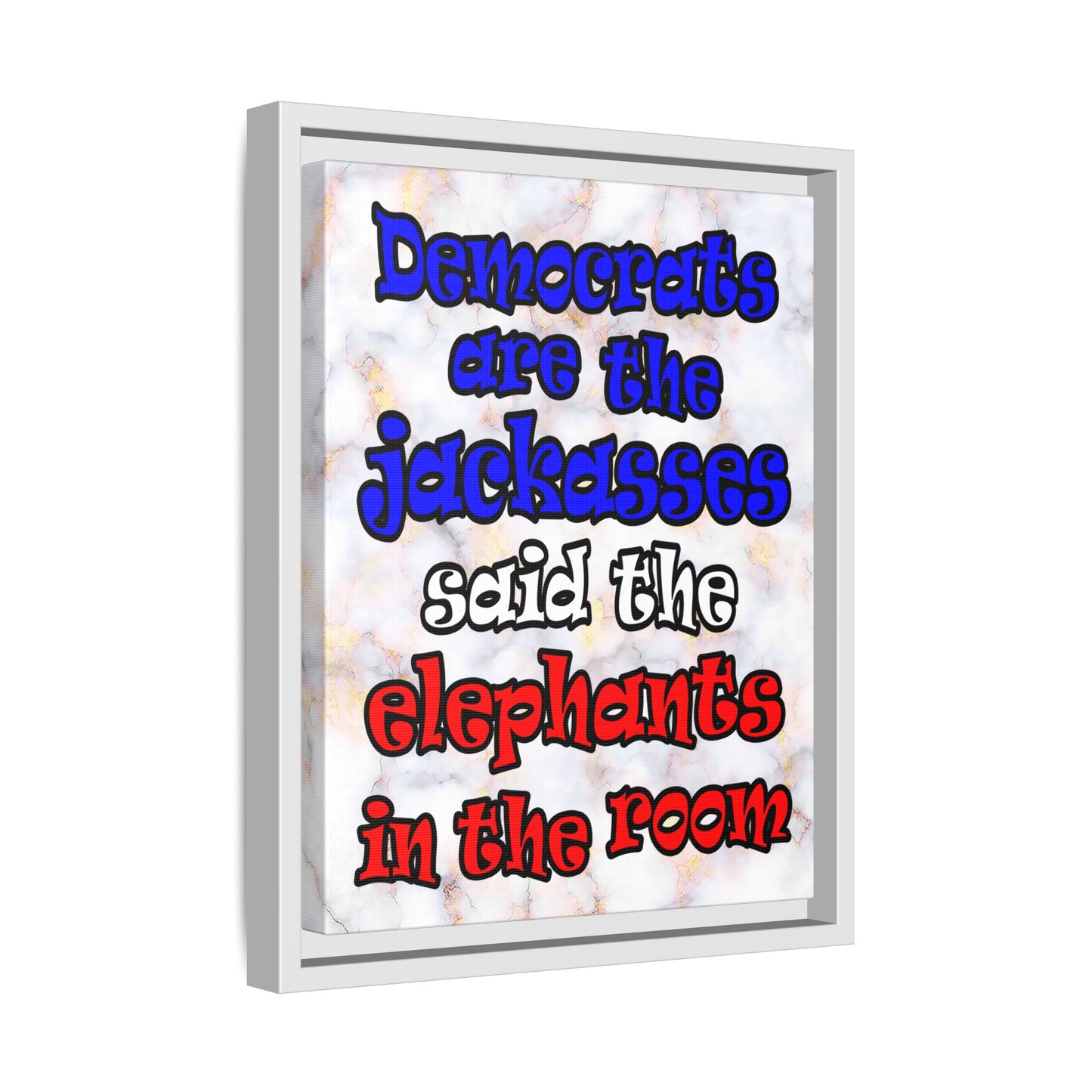 donkeys and elephants - framed canvas art (white marble)