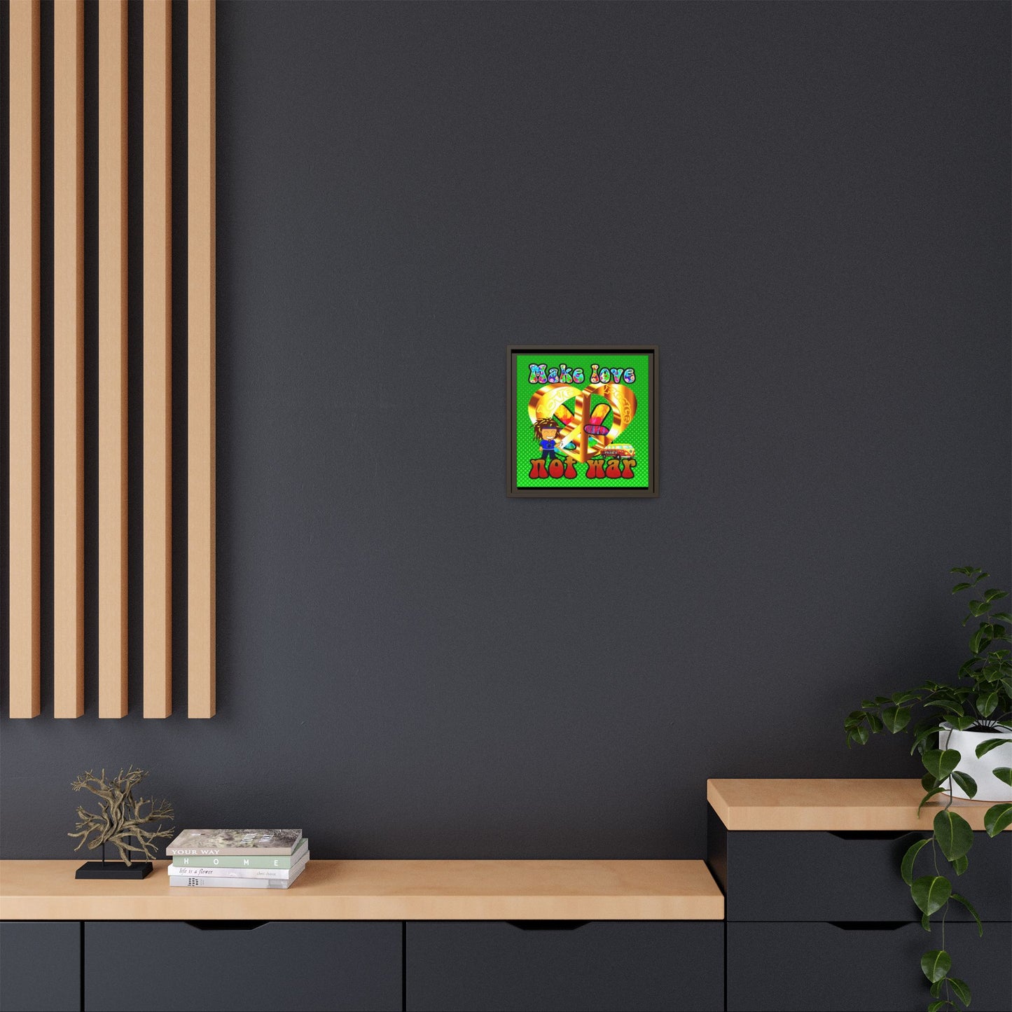 love peace - framed canvas art (logo green)