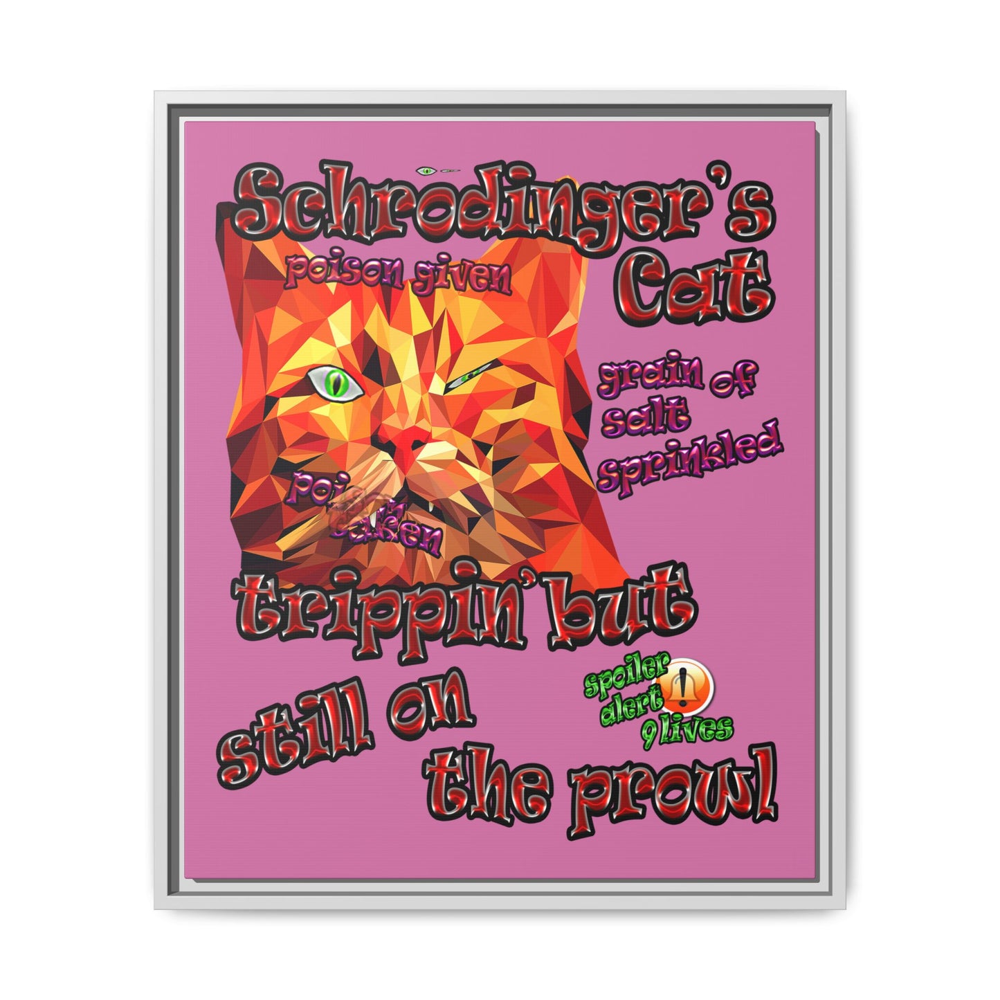 schrodinger's cat - framed canvas art (light pink)