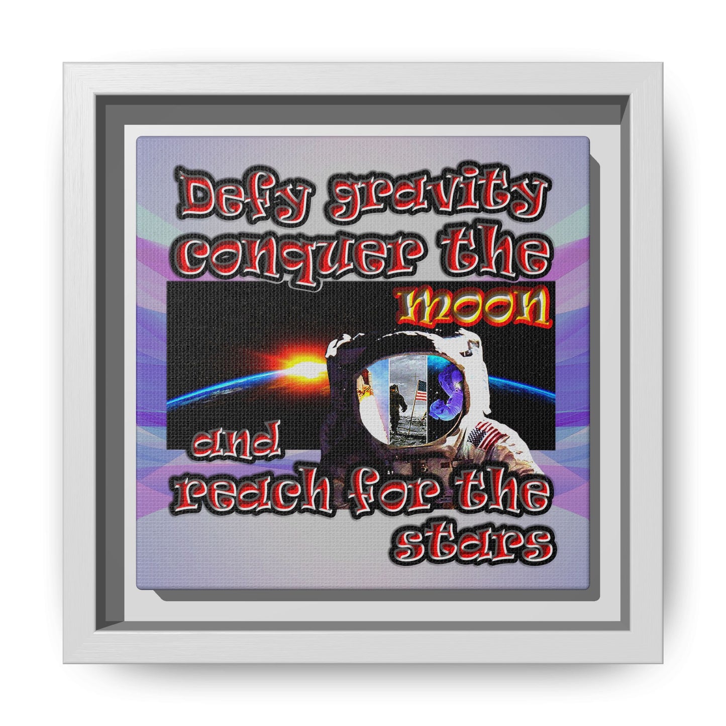 defy conquer reach - framed canvas art (light blue-pink wave)