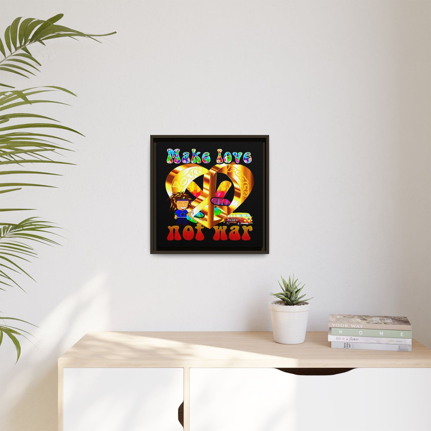love peace - framed canvas art (black)