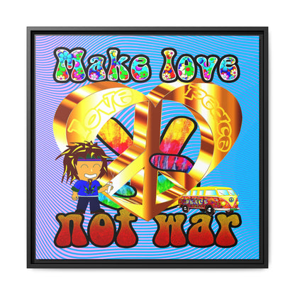 love peace - framed canvas art (light blue-purple wave)