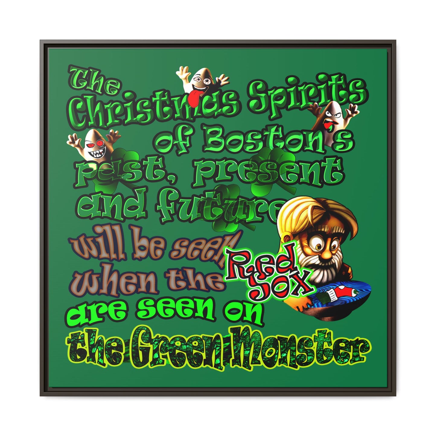 christmas spirits of boston - framed canvas art (dark green)
