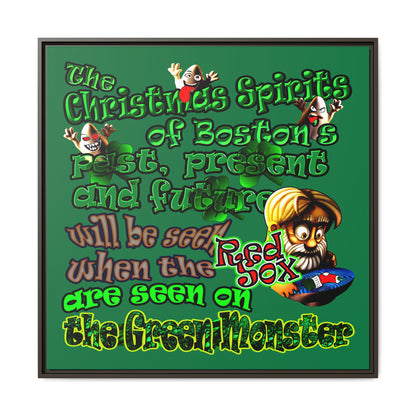 christmas spirits of boston - framed canvas art (dark green)