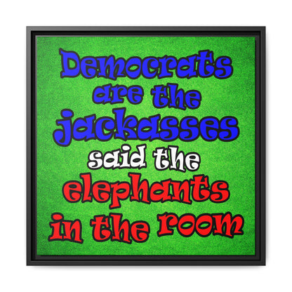 donkeys and elephants - framed canvas art (green turf)