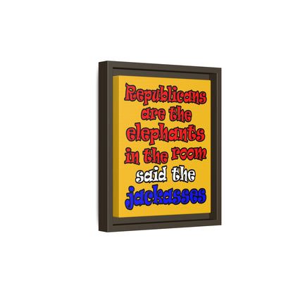 donkeys and elephants - framed canvas art (yellow)