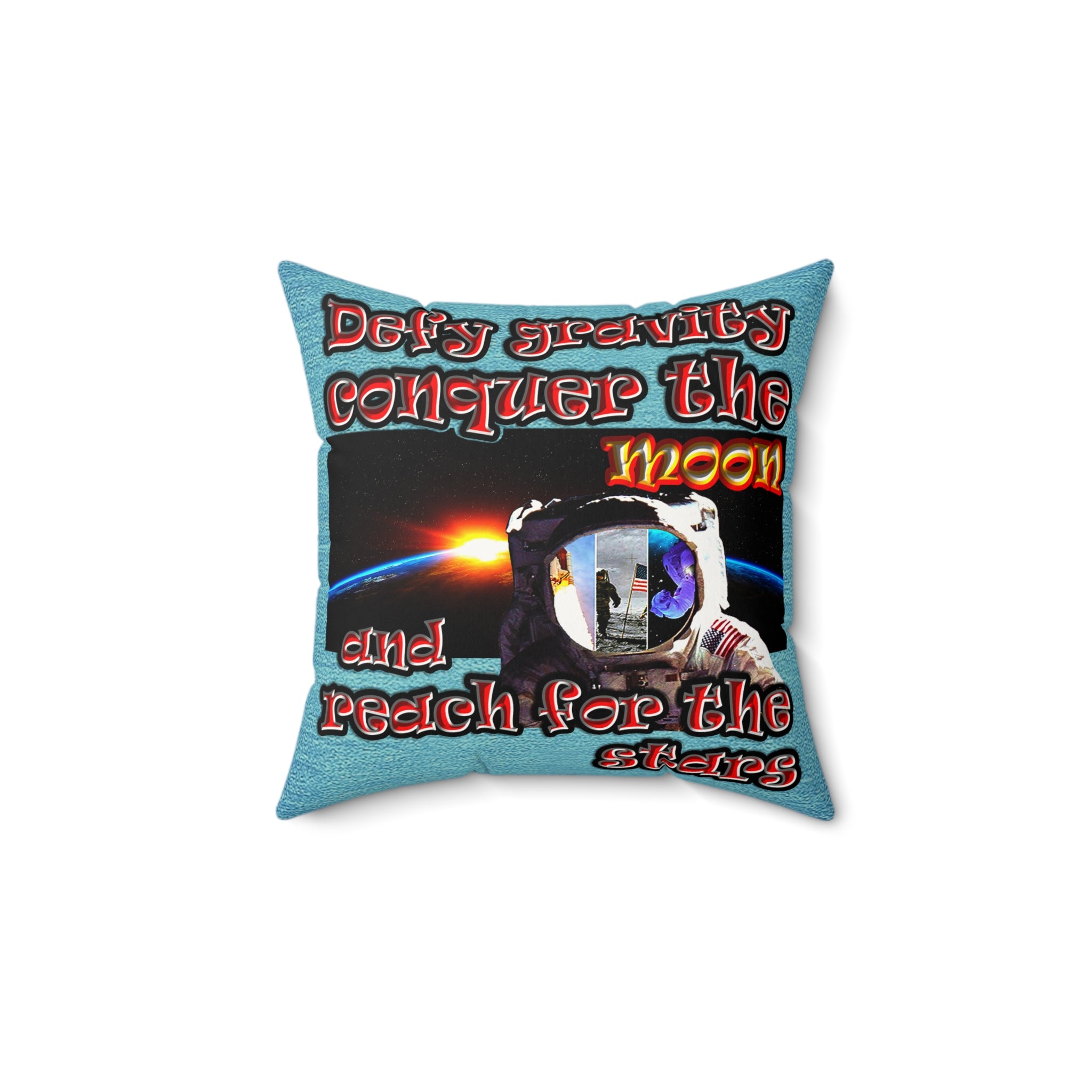 defy conquer reach - Faux Suede Square Pillow - (faded blue)