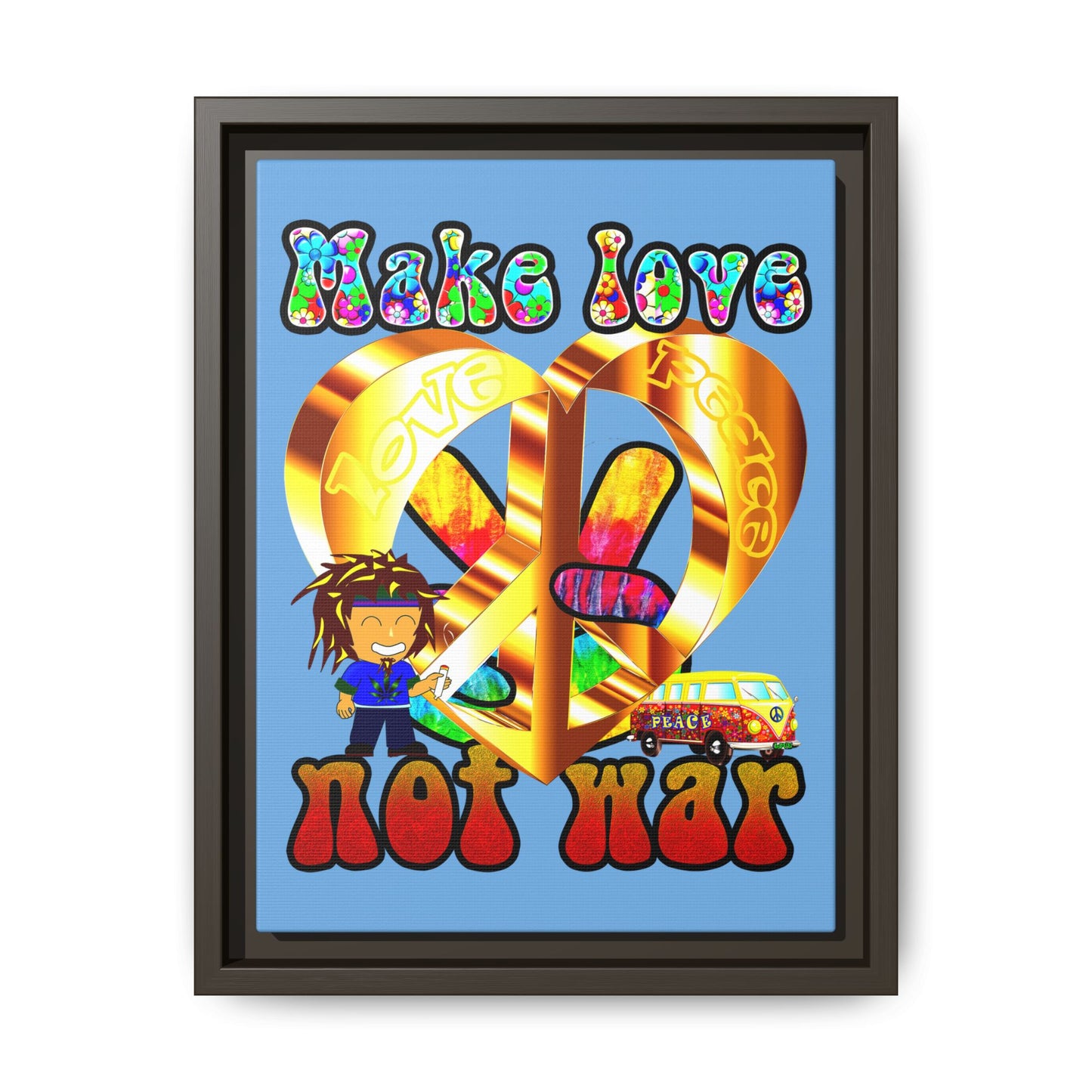 love peace - framed canvas art (light blue)