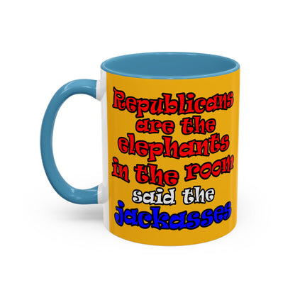 donkeys and elephants - Accent Mug (yellow)