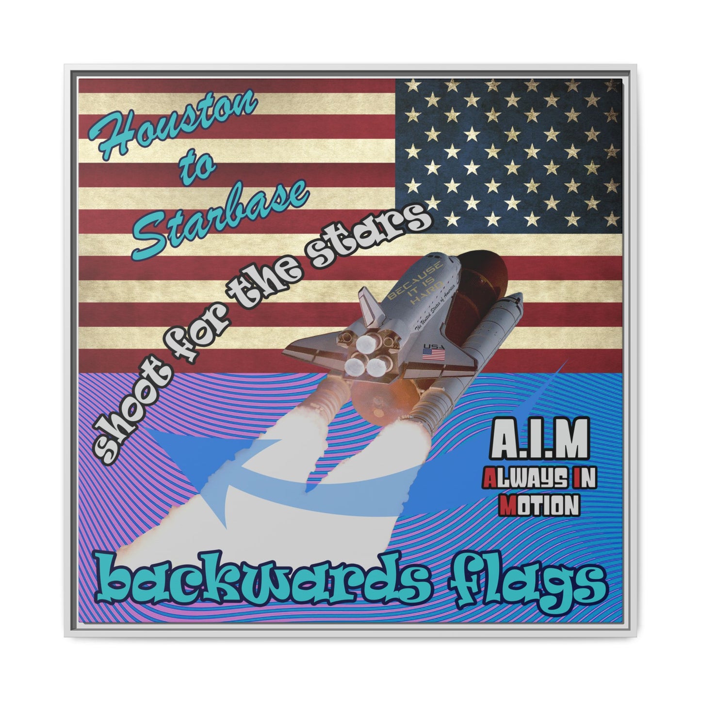 shoot for the stars - framed canvas art (light blue-purple wave)