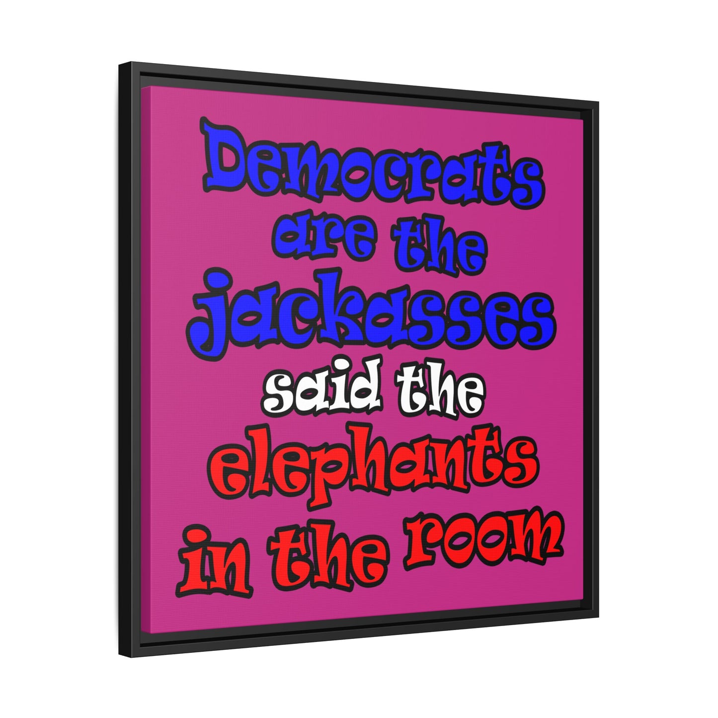 donkeys and elephants - framed canvas art (pink)