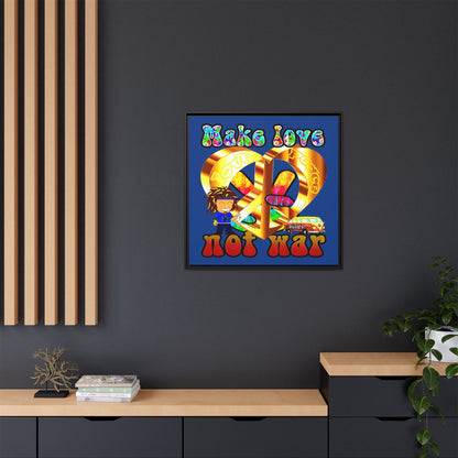 love peace - framed canvas art (dark blue)