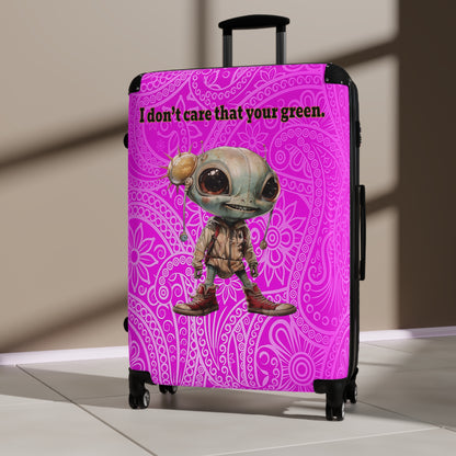 I don't care that your green - Suitcase (pink swirl)