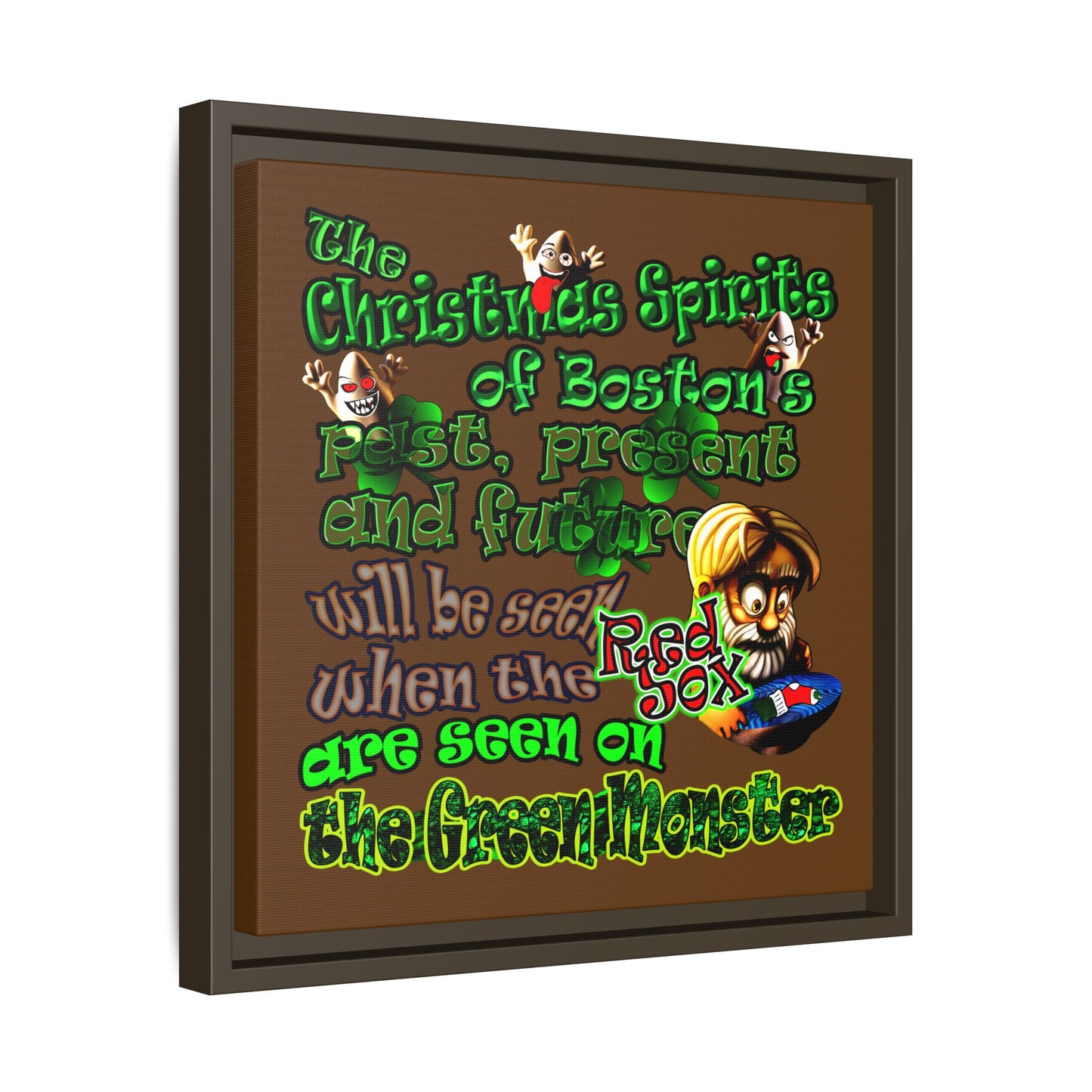 christmas spirits of boston - framed canvas art (brown)