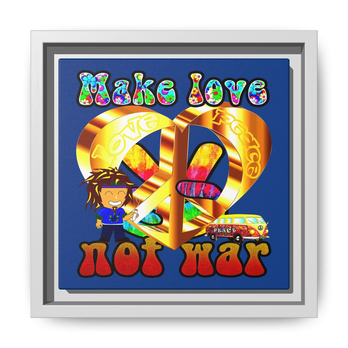love peace - framed canvas art (dark blue)