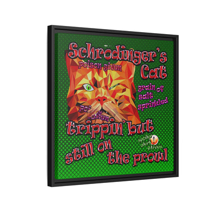 schrodinger's cat - framed canvas art (logo green)