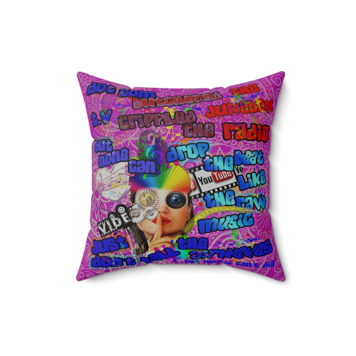 drop the beat - Spun Polyester Square Pillow - (pink swirl)
