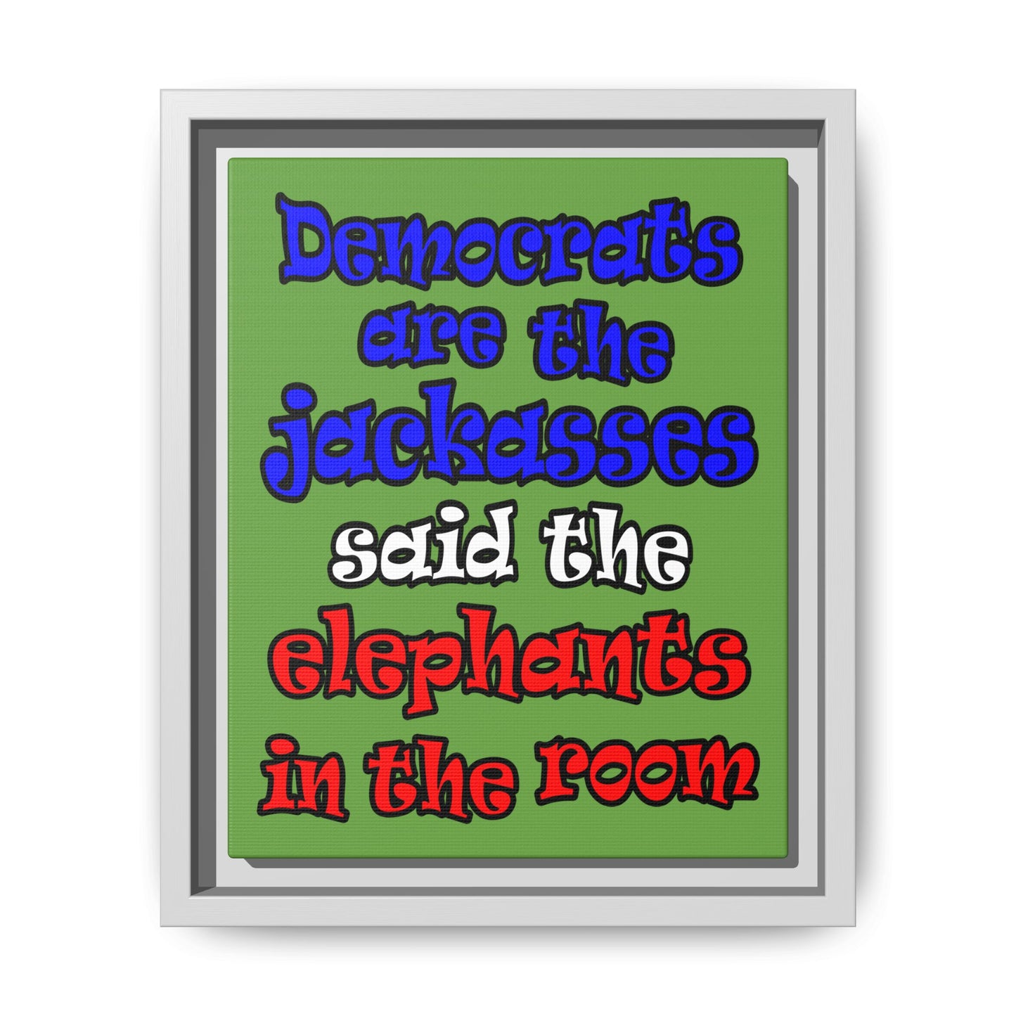 donkeys and elephants - framed canvas art (green)