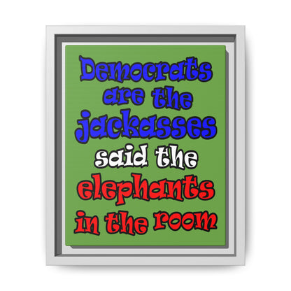 donkeys and elephants - framed canvas art (green)