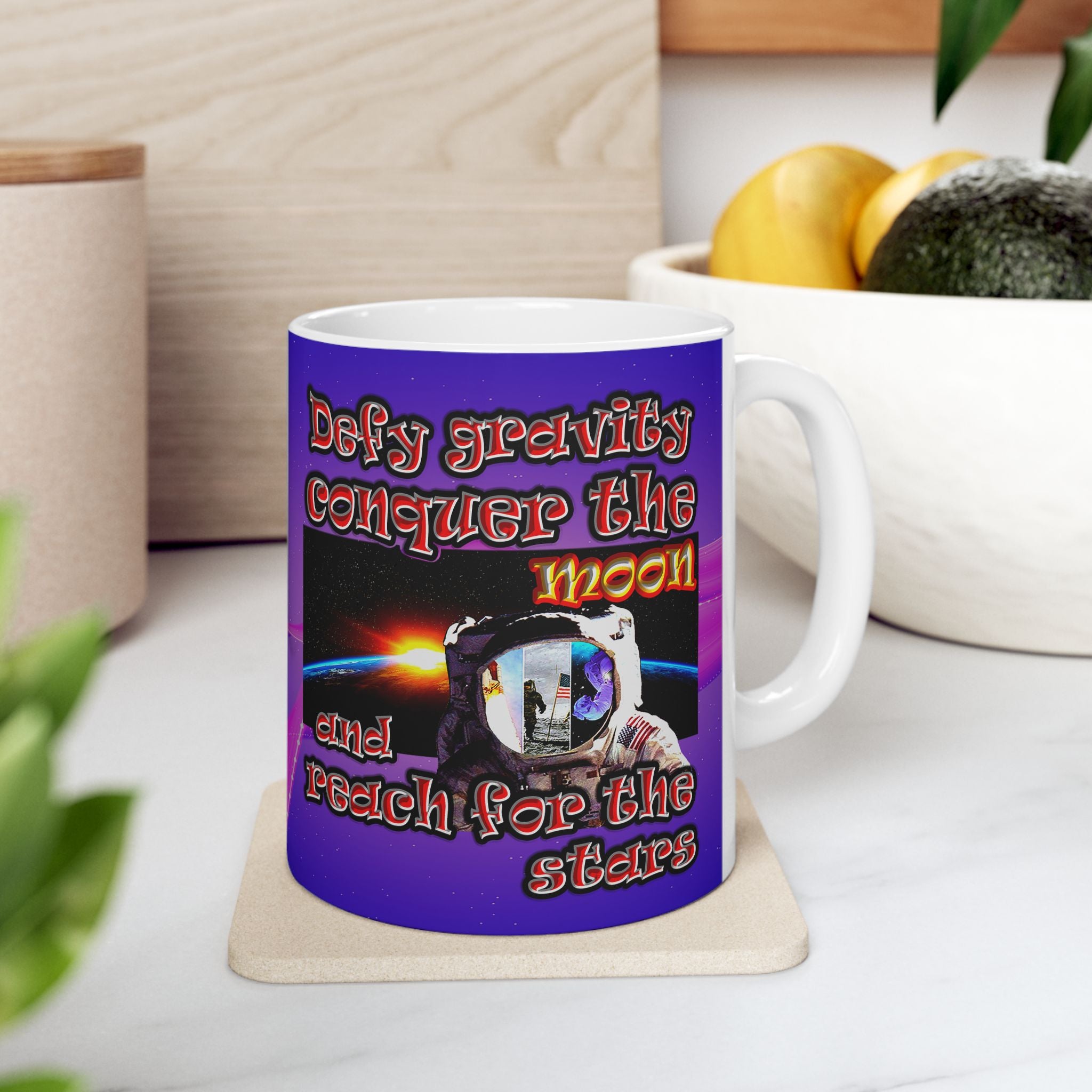 defy conquer reach - White Mug (purple-pink wave)