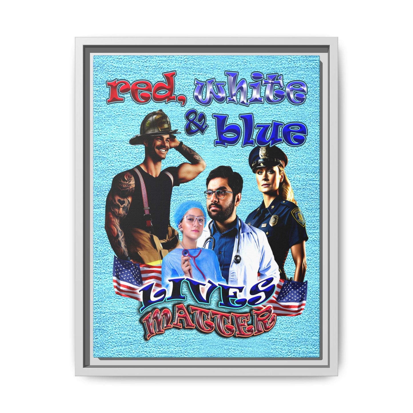 rw&b lives matter - framed canvas art (faded blue)