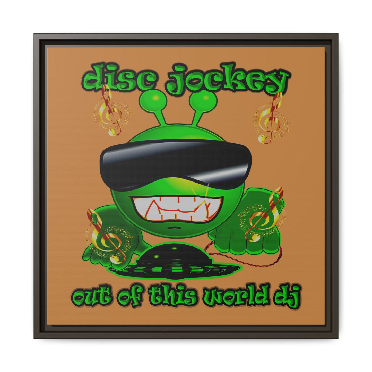 disc jockey - framed canvas art (light brown)