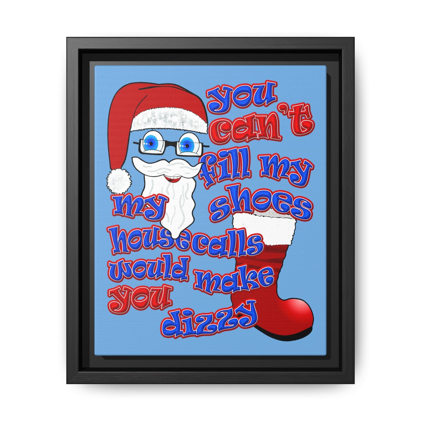 santa's shoes - framed canvas art (light blue)