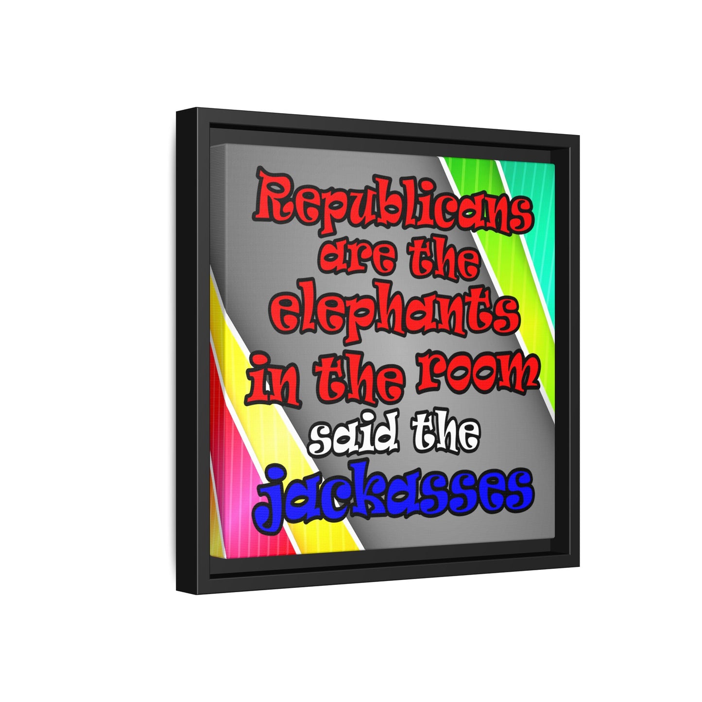 donkeys and elephants - framed canvas art (rainbow split)