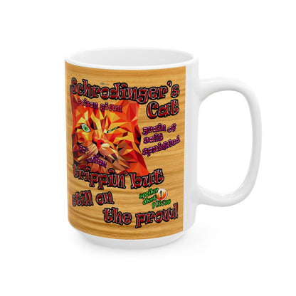 schrodinger's cat - White Mug (butterscotch wood finish)