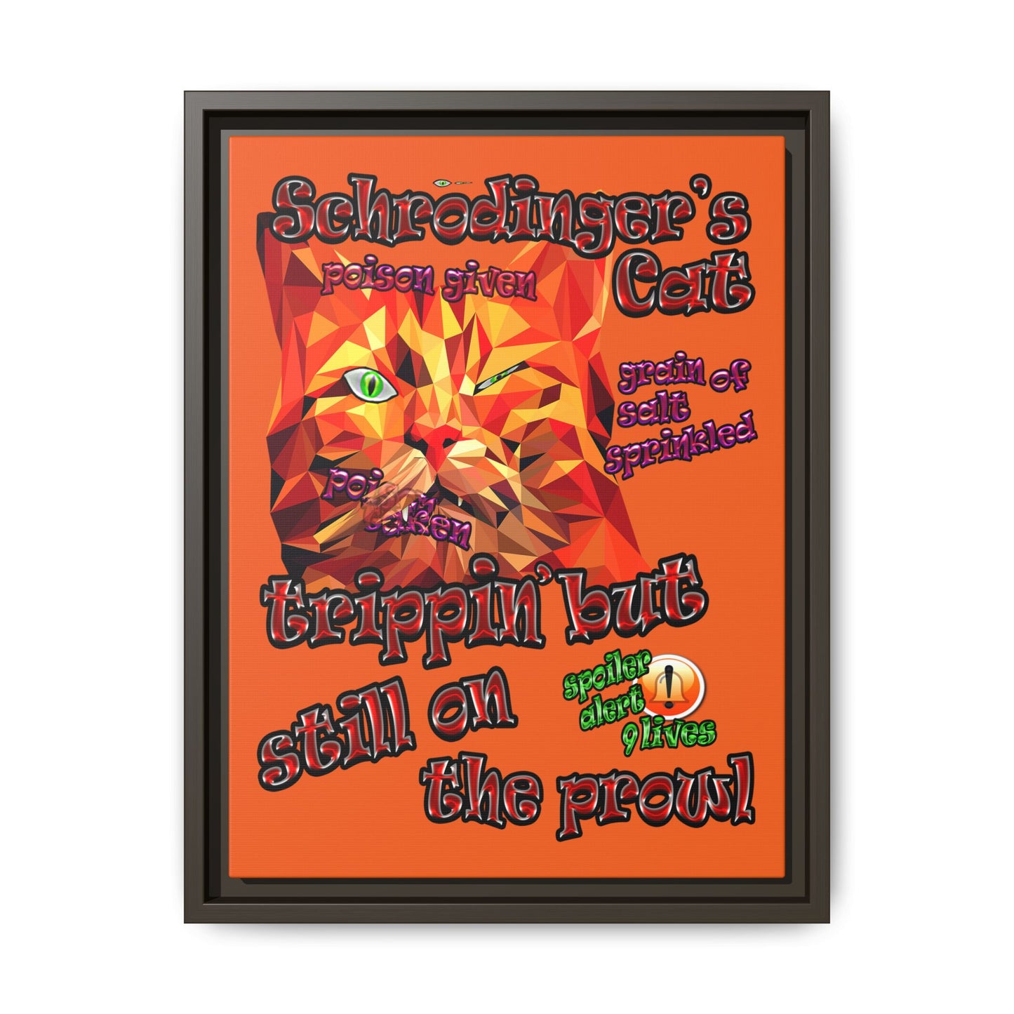 schrodinger's cat - framed canvas art (orange)