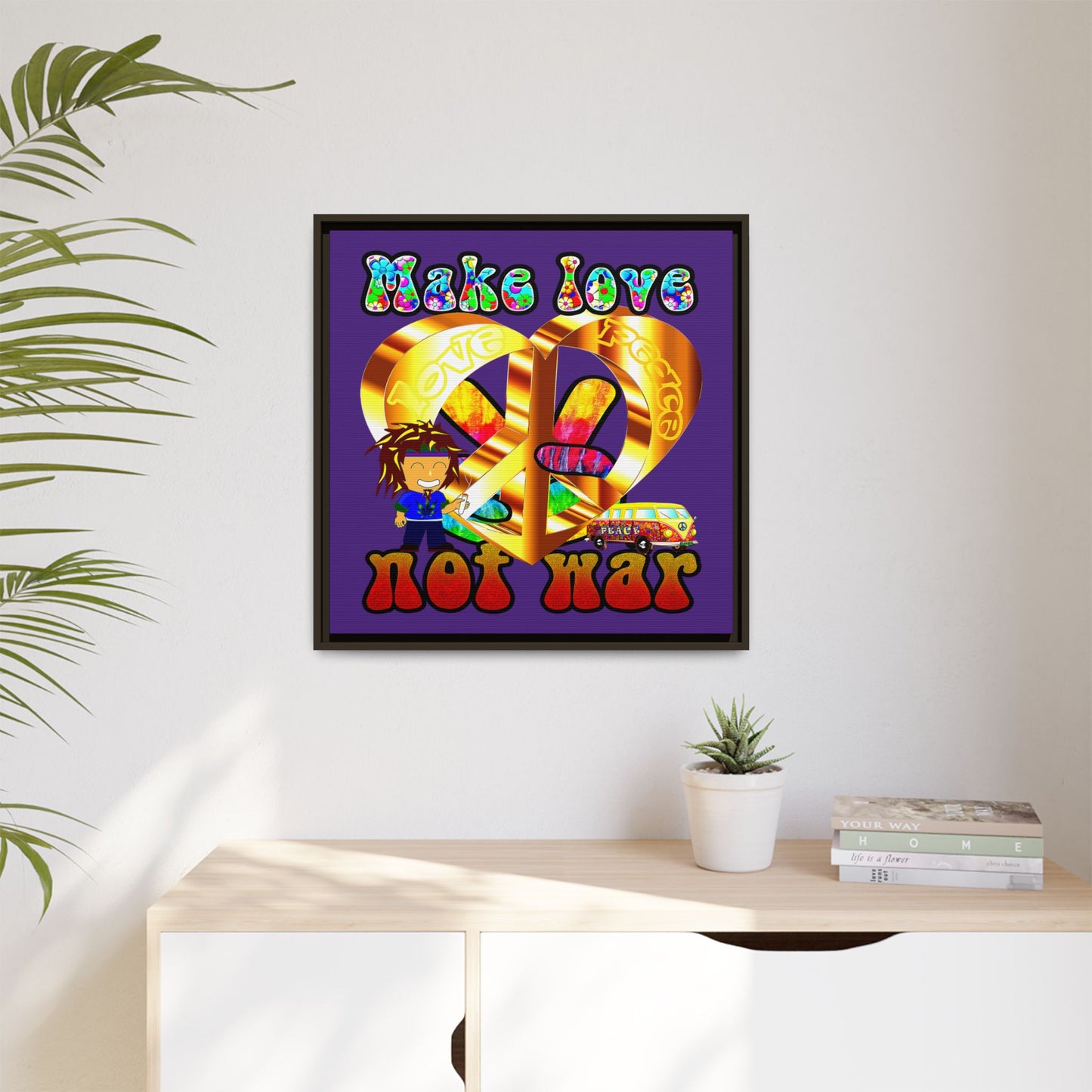 love peace - framed canvas art (purple)