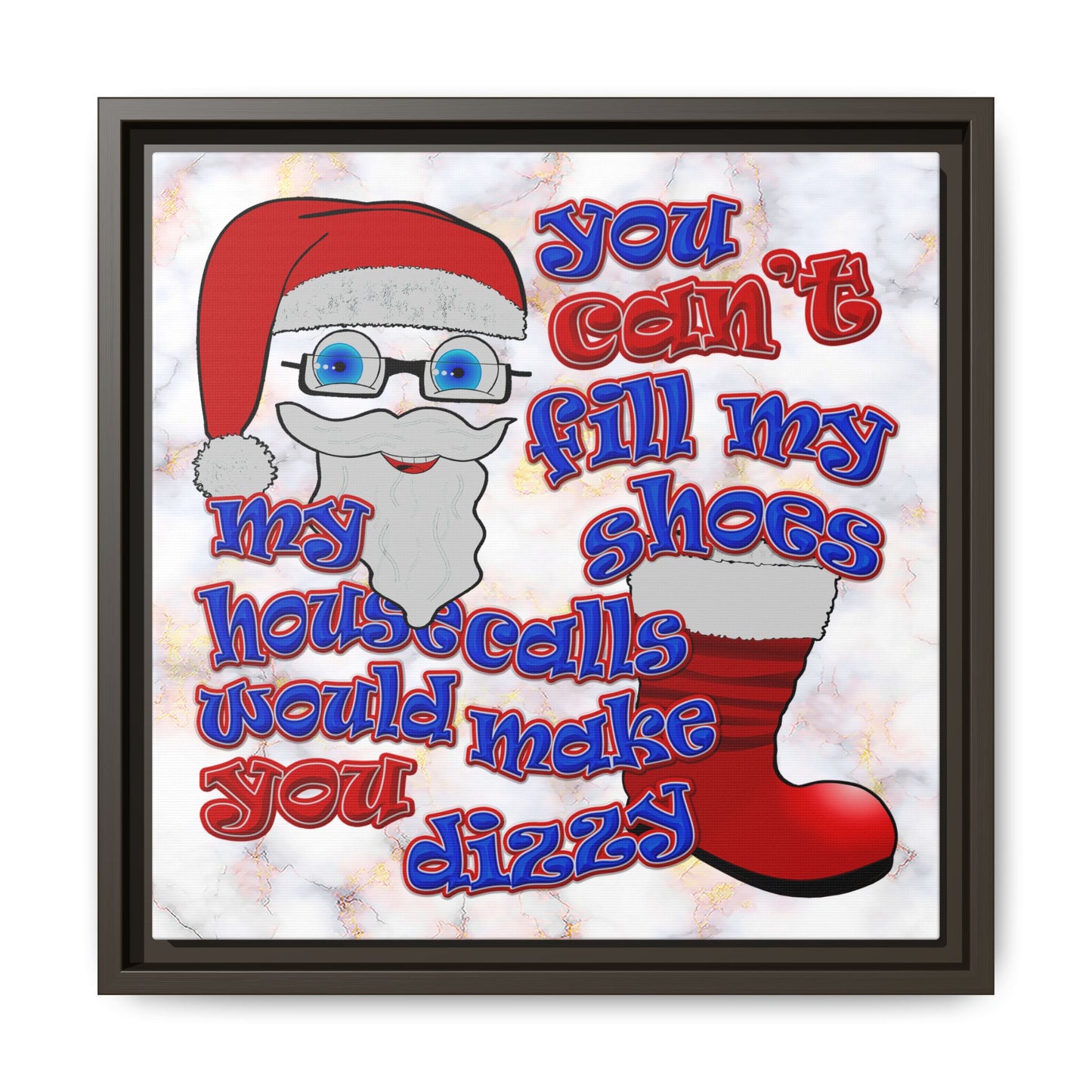 santa's shoes - framed canvas art (white marble)