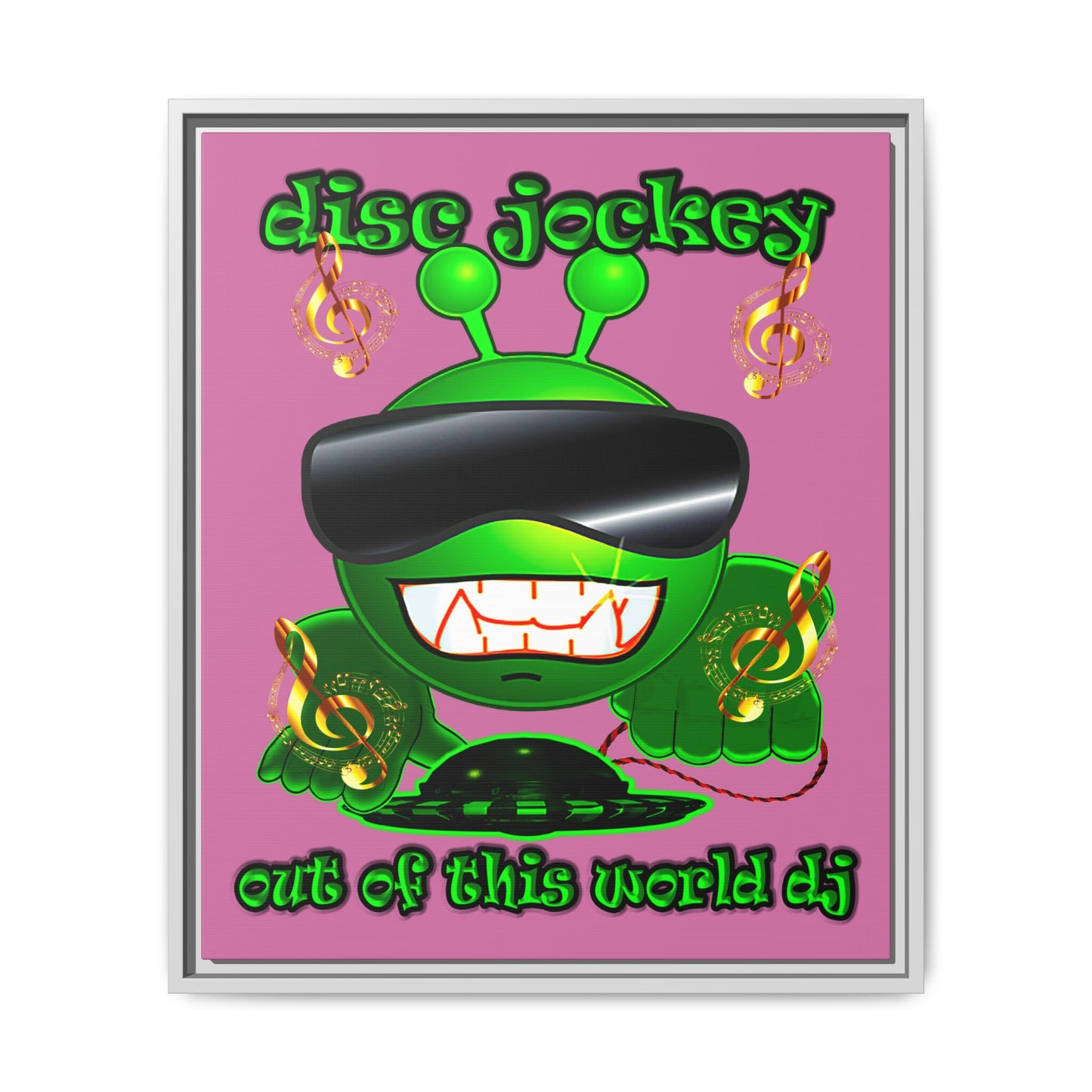 disc jockey - framed canvas art (light pink)