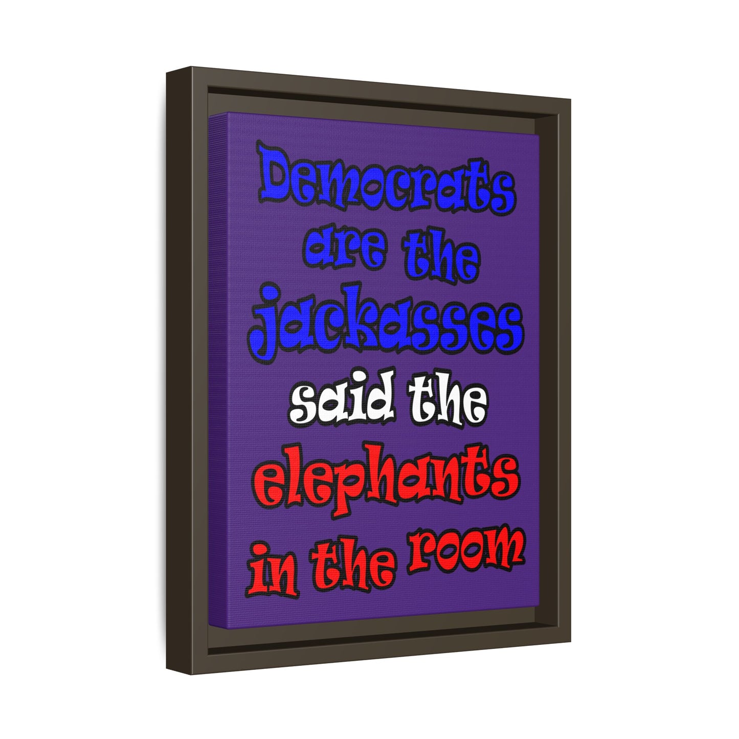 donkeys and elephants - framed canvas art (purple)